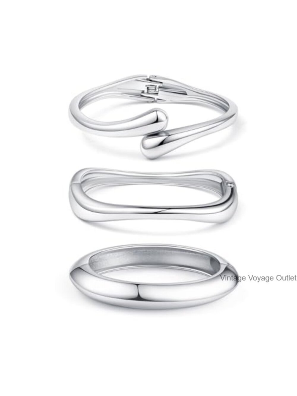 3Pcs 14k gold plated Chunky Bangle Bracelets Wide Cuff Hinge